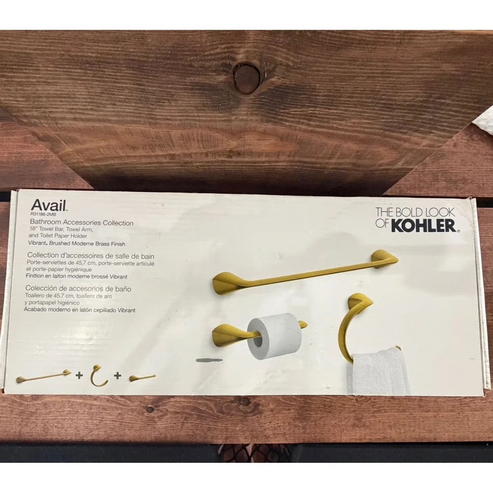 Kohler Avail 3 Piece Bathroom Accessory Set Brushed Moderne Brass R31186-2MB